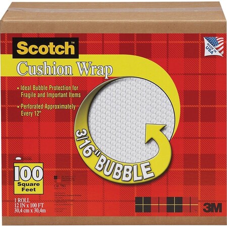 Scotch Cushion Wrap, Perforated, 3/16" Bubble, 12"x100', Clear MMM7961